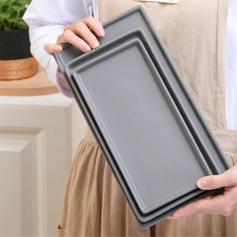 Plant Pot Saucers Rectangles Flower Pot Saucer, Home Ceramic Pallet Plant Drip Tray Multi Colour Decor(Gris,Large) - Image 3