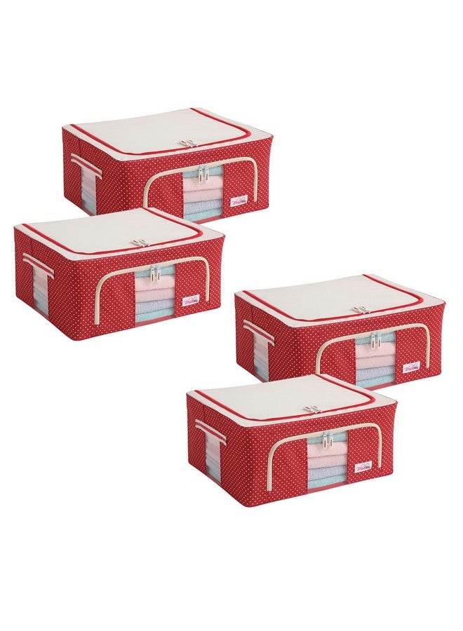 BlushBees Oxford fabric Living Box Foldable Storage Boxes for Clothes, Saree Cover Bags - 44 Litre (Pack of 4, Polka Dot Red) - Image 1