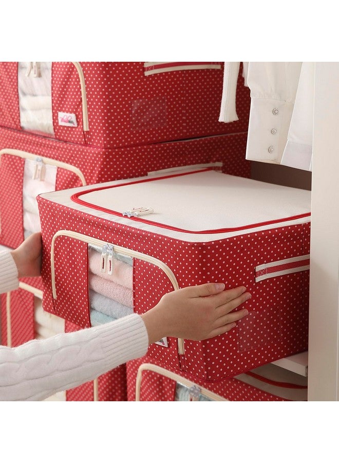 BlushBees Oxford fabric Living Box Foldable Storage Boxes for Clothes, Saree Cover Bags - 44 Litre (Pack of 4, Polka Dot Red) - Image 5