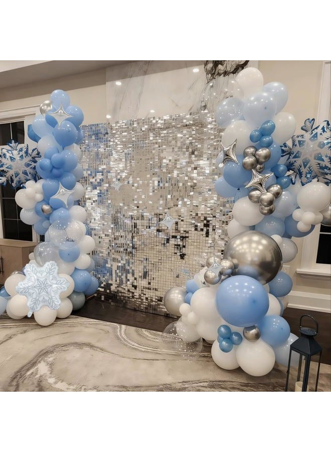 Froova Winter Wonderland Balloon Arch Snowflake Balloon Garland Kit Blue White Silver Balloons Star Snowflake Foil Balloons for Xmas Winter Baby Shower Snow Princess Holiday Birthday Party Decoration - Image 5
