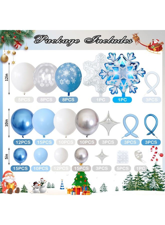 Froova Winter Wonderland Balloon Arch Snowflake Balloon Garland Kit Blue White Silver Balloons Star Snowflake Foil Balloons for Xmas Winter Baby Shower Snow Princess Holiday Birthday Party Decoration - Image 2