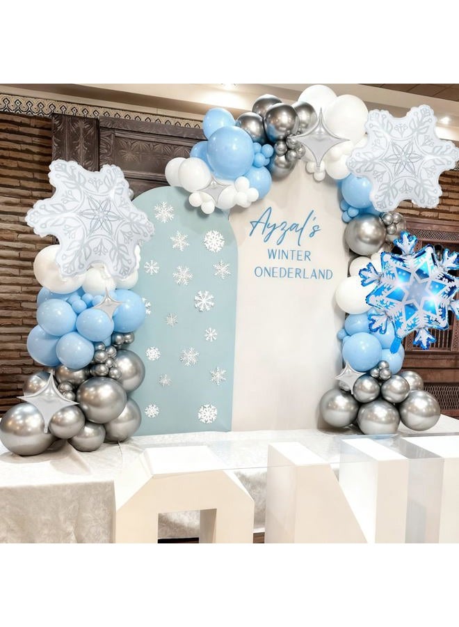 Froova Winter Wonderland Balloon Arch Snowflake Balloon Garland Kit Blue White Silver Balloons Star Snowflake Foil Balloons for Xmas Winter Baby Shower Snow Princess Holiday Birthday Party Decoration - Image 4