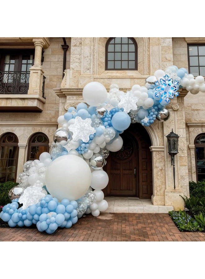Froova Winter Wonderland Balloon Arch Snowflake Balloon Garland Kit Blue White Silver Balloons Star Snowflake Foil Balloons for Xmas Winter Baby Shower Snow Princess Holiday Birthday Party Decoration - Image 3