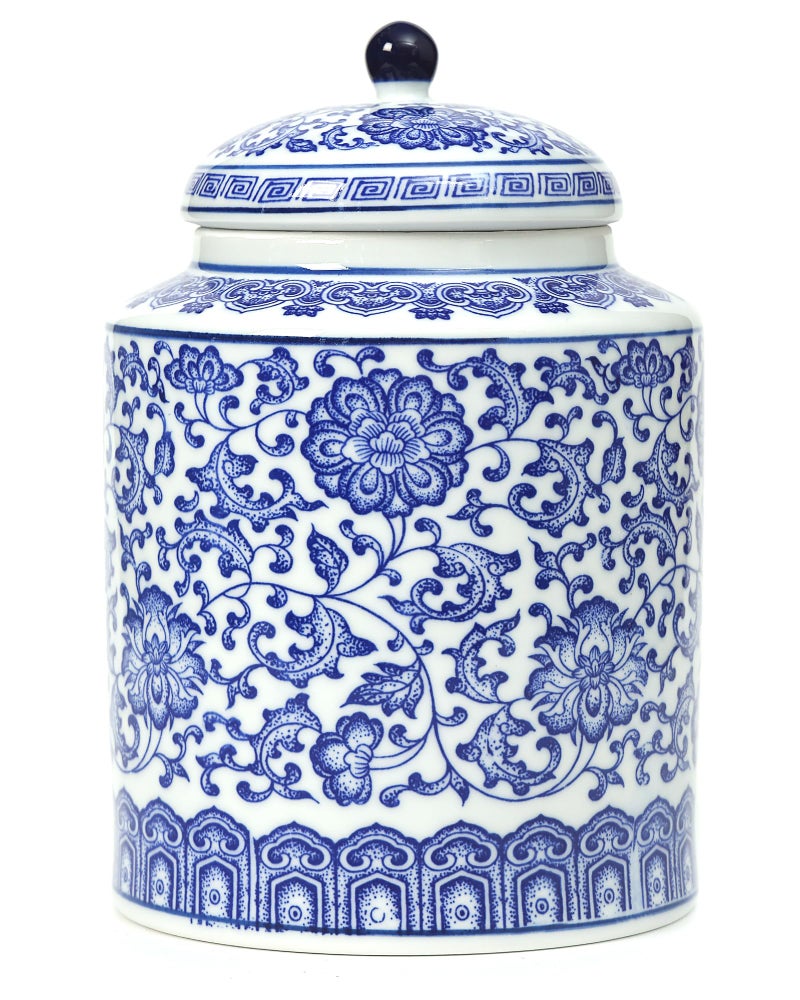 GaLouRo Blue and White Ginger Jar Chinoiserie Vase Small Chinoiserie Porcelain for Home Dcor Ginger Jar Vase Decor for Living Room Shelf Table 8H