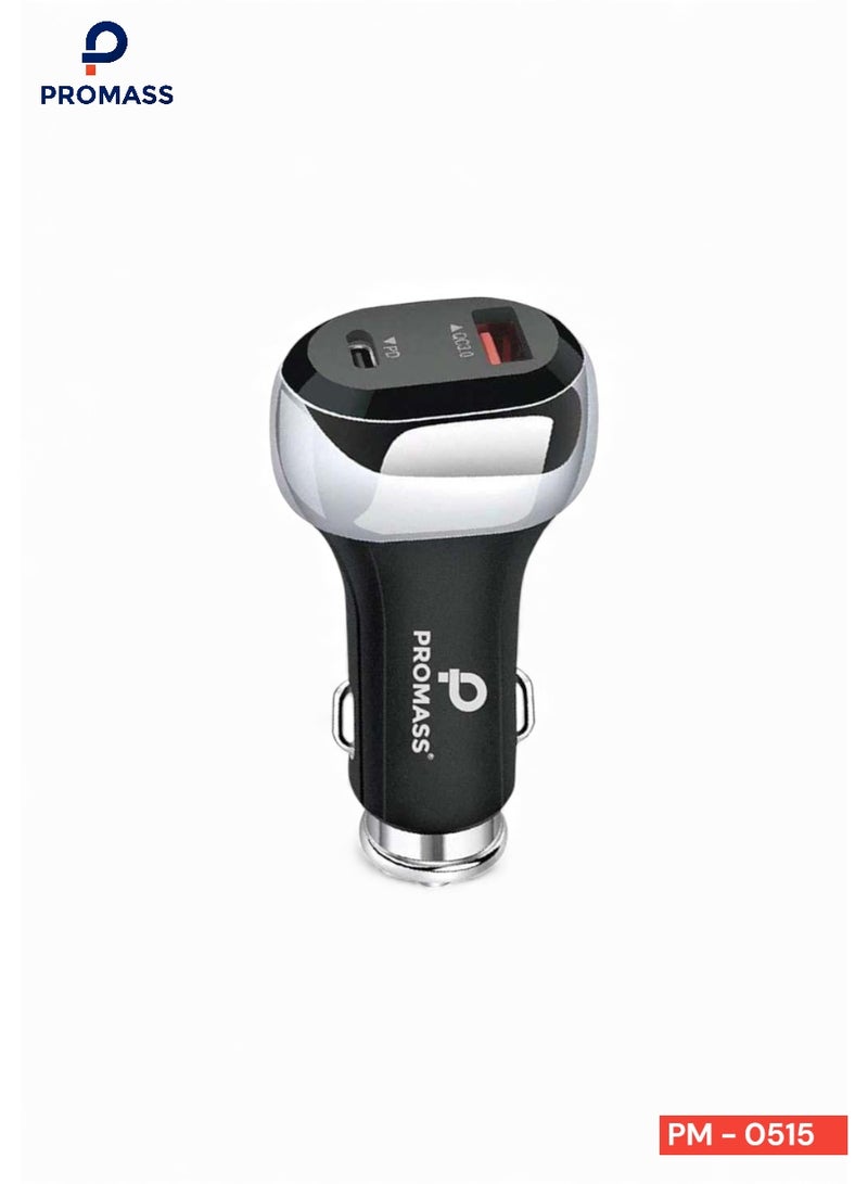 بروماس شاحن سيارة سريع بتقنية USB بقوة 43 واط، منفذ PD للشحن السريع قوة 25 واط ومنفذ USB بقوة 18 واط, متوافق مع الهواتف المحمولة، بمنفذين من النوع C، بقدرة 25 واط لآيفون وسامسونج جالكسي وآيباد برو - Image 1