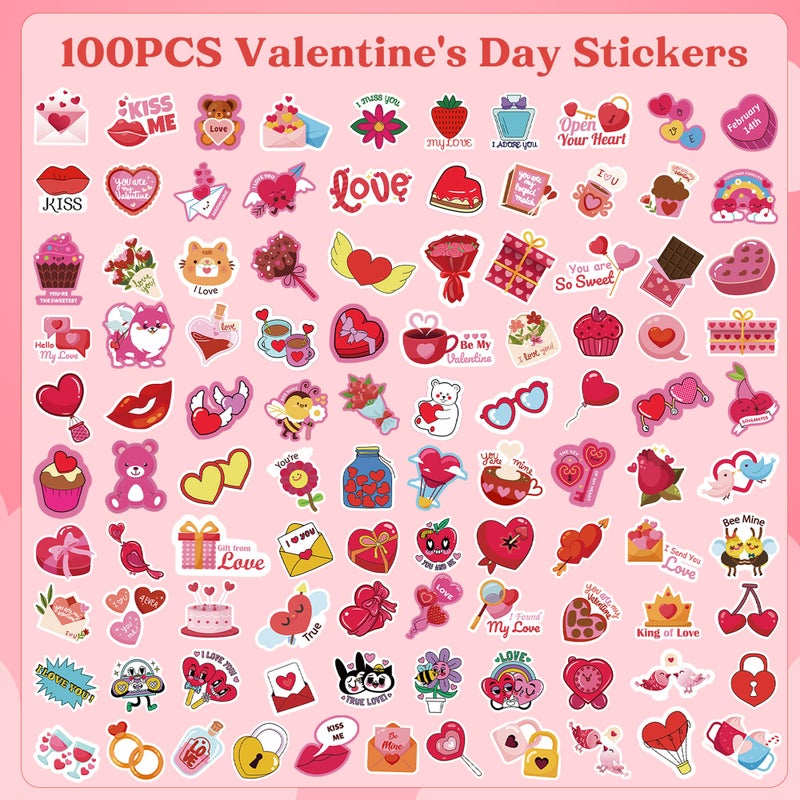 OHOME Valentines Stickers - 100 PCS Heart Stickers for Kids Classroom School - Valentines Day Crafts Gifts Treats Decor Cards Scrapbooking Decorations Supplies - Valentine's Party Favors - Image 2