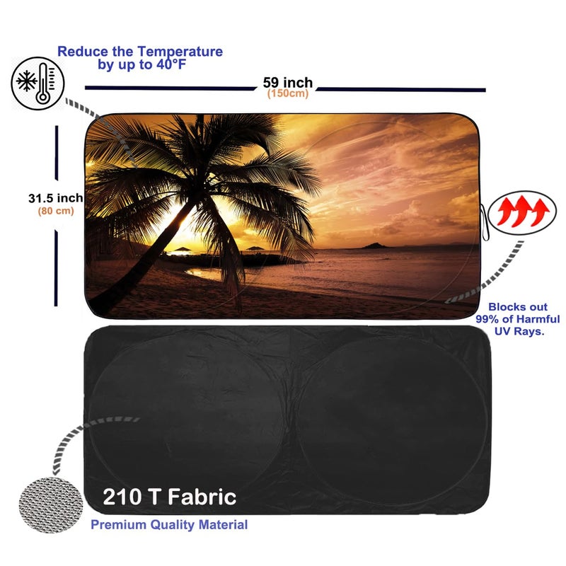 Güvenç Gven Windshield Sun Shade, Vehicle Car Sun Shade Windshield Funny Yellow Beach Foldable Car Sunshade for Trucks SUV Cars Blocks UV Rays Keep Your Vehicle Cool (Yellow Sunset, S) - Image 2