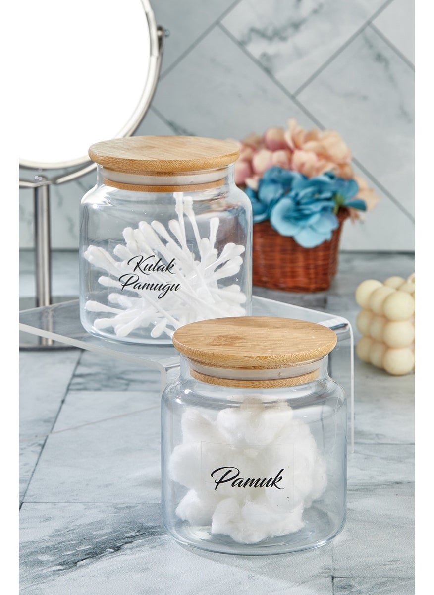 Fbz Home Glass Decorative Bamboo Lid Bud and Cotton Jar 500 ml with Transparent Label  - Image 2