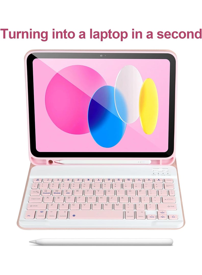 Theodor iPad 11th Gen (A16 2025) Case with Keyboard iPad 10th Gen (10.9 Inch, 2022) Keyboard Case Wireless Magnetically Detachable Case , Auto Sleep/Wake -Pink - Image 5