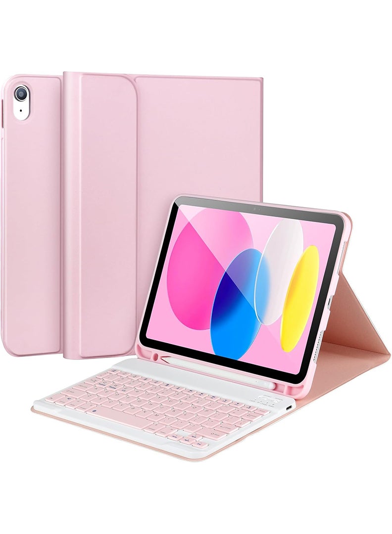 iPad 11th Gen (A16 2025) Case with Keyboard iPad 10th Gen (10.9 Inch, 2022) Keyboard Case Wireless Magnetically Detachable Case , Auto Sleep/Wake -Pink
