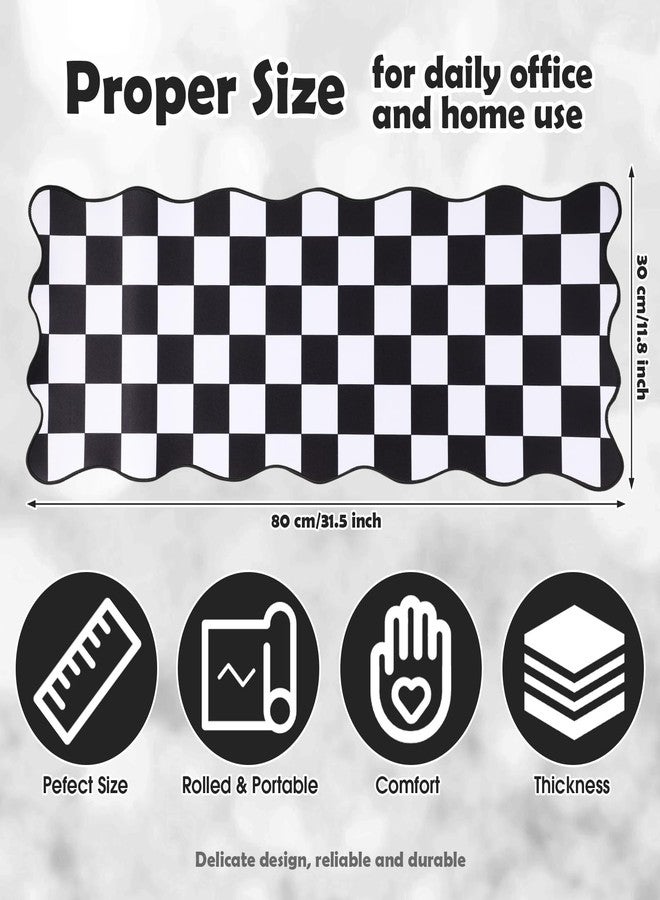 Copkim 1 Pcs Black Scalloped Checkered Desk Mat 31.5 x 11.8 Inch Large Cute Mouse Pad Computer Mat Non Slip Waterproof Rubber Base with Border Stitching Soft Keyboard Pad for Home Office Gaming Makeup - Image 5