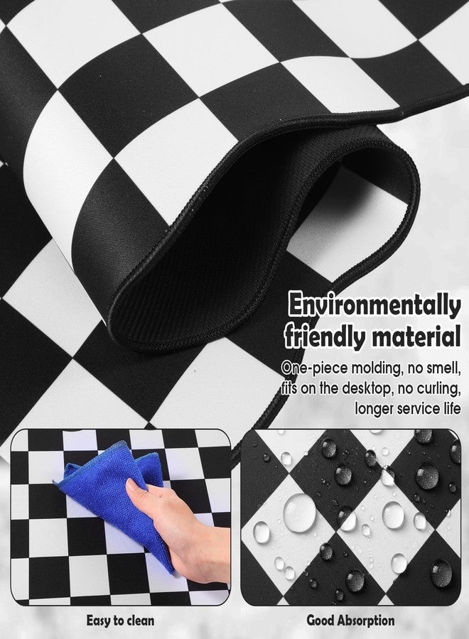 Copkim 1 Pcs Black Scalloped Checkered Desk Mat 31.5 x 11.8 Inch Large Cute Mouse Pad Computer Mat Non Slip Waterproof Rubber Base with Border Stitching Soft Keyboard Pad for Home Office Gaming Makeup - Image 3