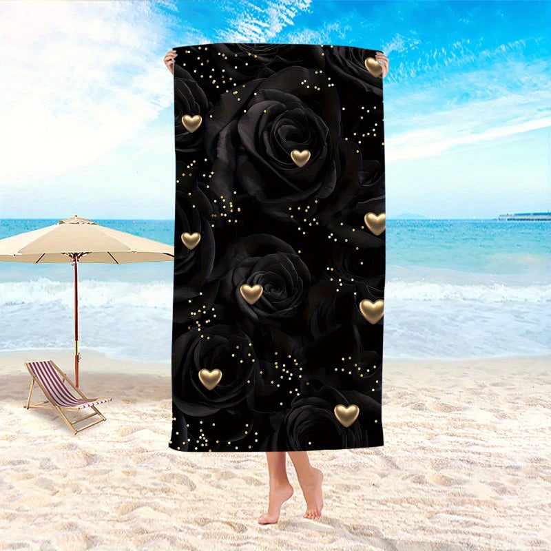 منشفة شاطئ كبيرة الحجم 27.56 × 70.87 بوصة من مايكروبير، سريعة الجفاف، عالية الامتصاص، بتصميم أنيق مع طبعة قلوب باللون الذهبي الوردي - Image 5