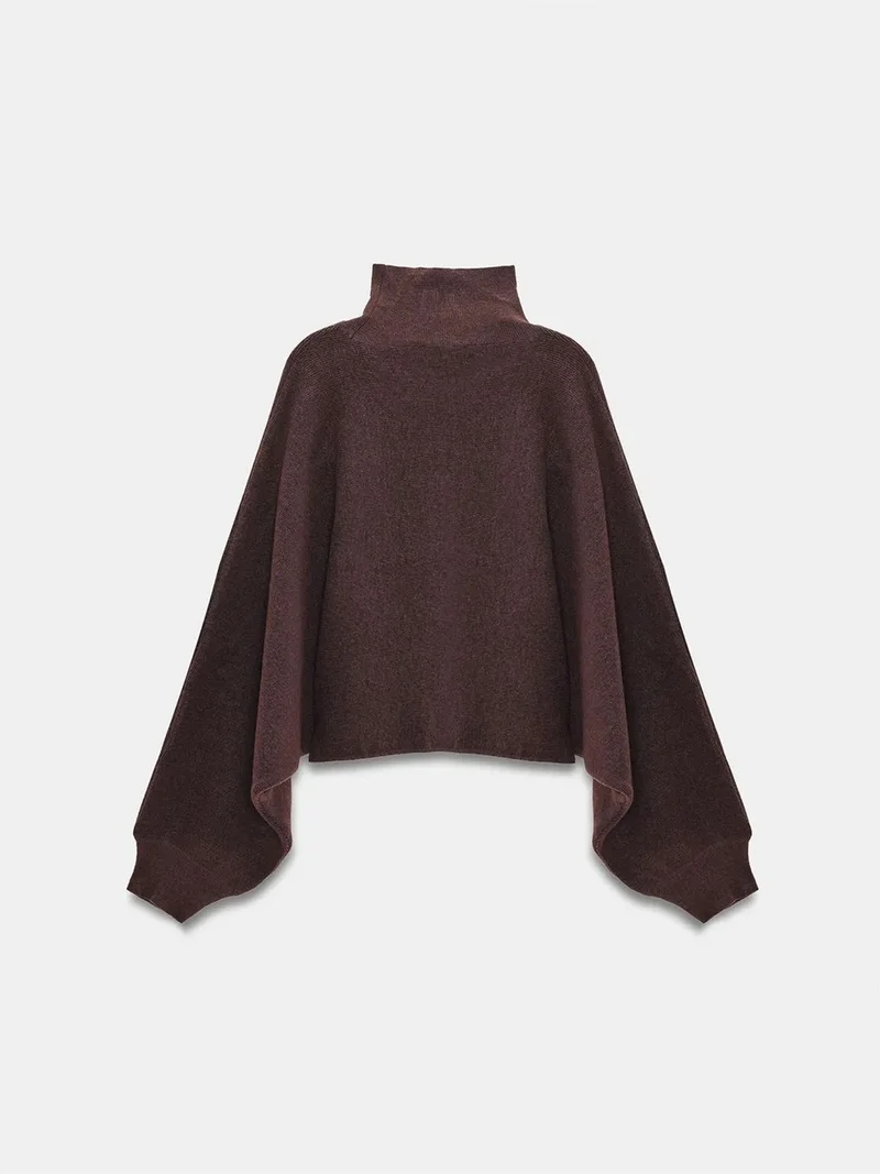Dilvin Coffee Brown DILVIN Women's Oversized Cropped Turtleneck Sweater for Women | Best Price UAE