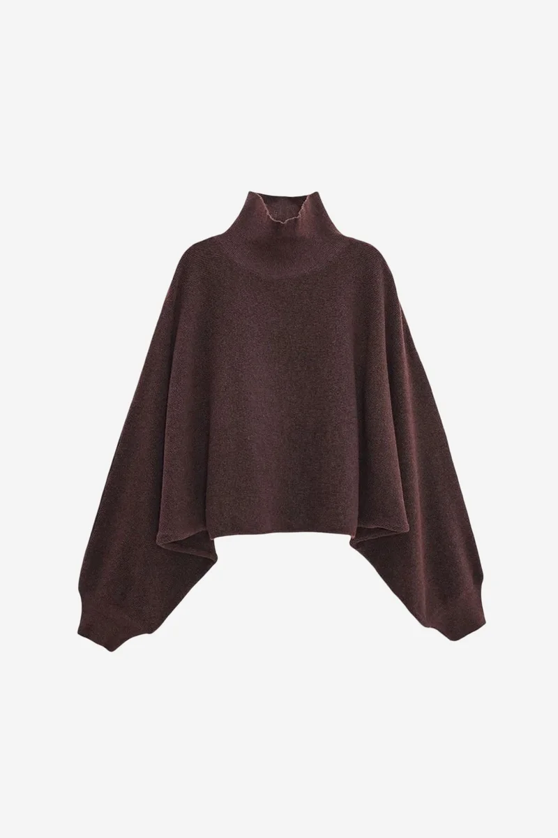DILVIN Women's Oversized Cropped Turtleneck Sweater