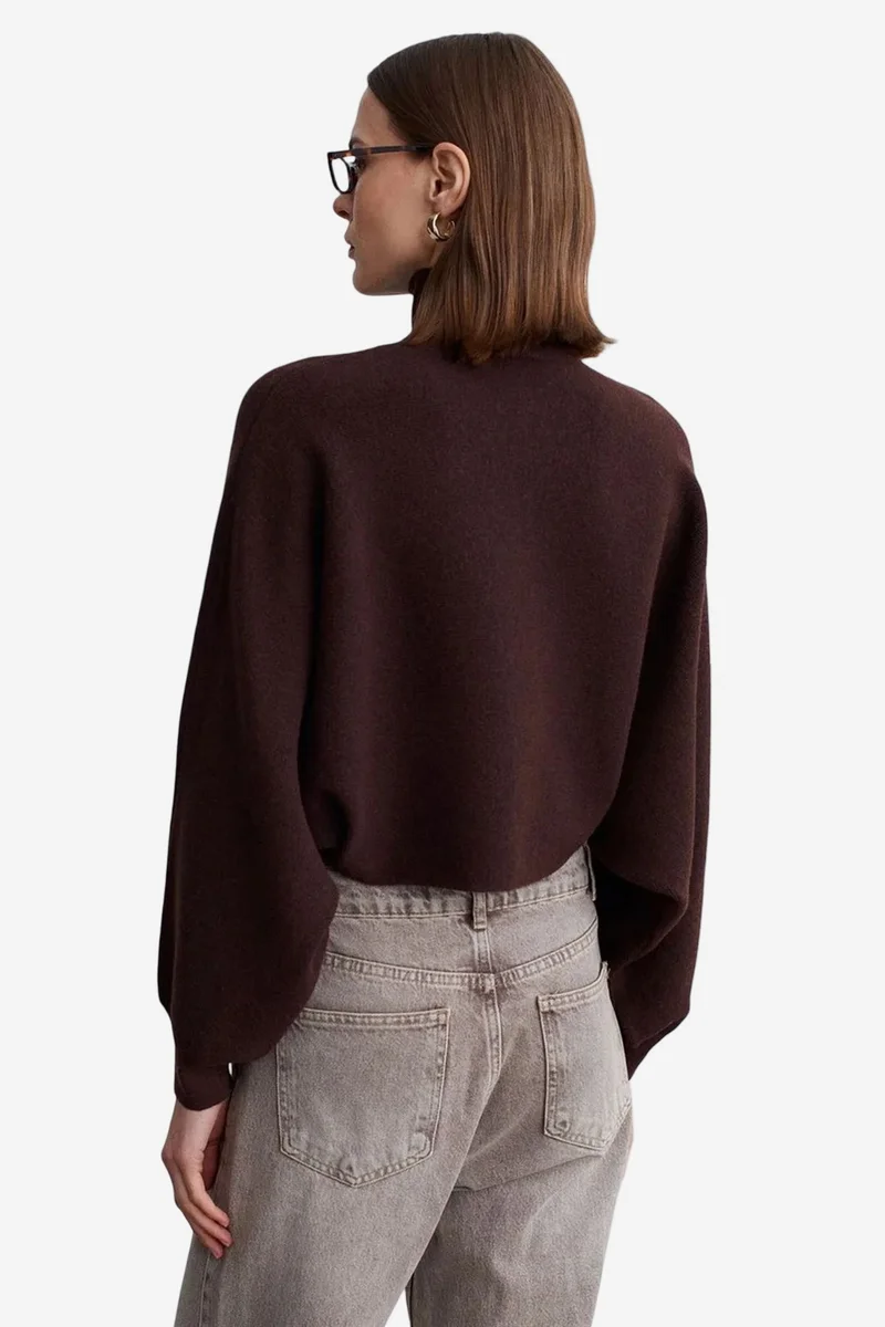 Dilvin Coffee Brown DILVIN Women's Oversized Cropped Turtleneck Sweater for Women | Best Price UAE