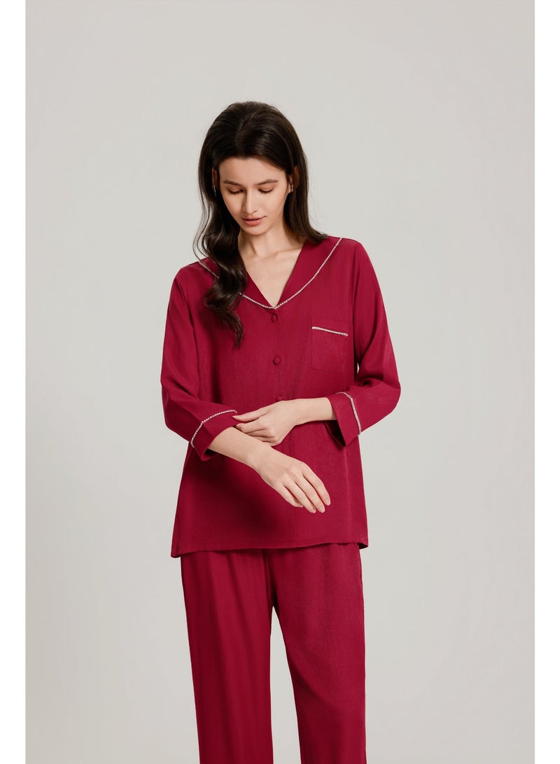 MASHUCK Premium Pajama Set - Luxury Button-Down Sleepwear with Collar Detail - Classic 2-Piece Lounge Suit for Women - Image 4