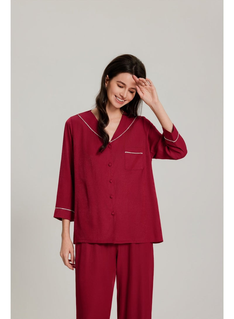 MASHUCK Premium Pajama Set - Luxury Button-Down Sleepwear with Collar Detail - Classic 2-Piece Lounge Suit for Women - Image 5