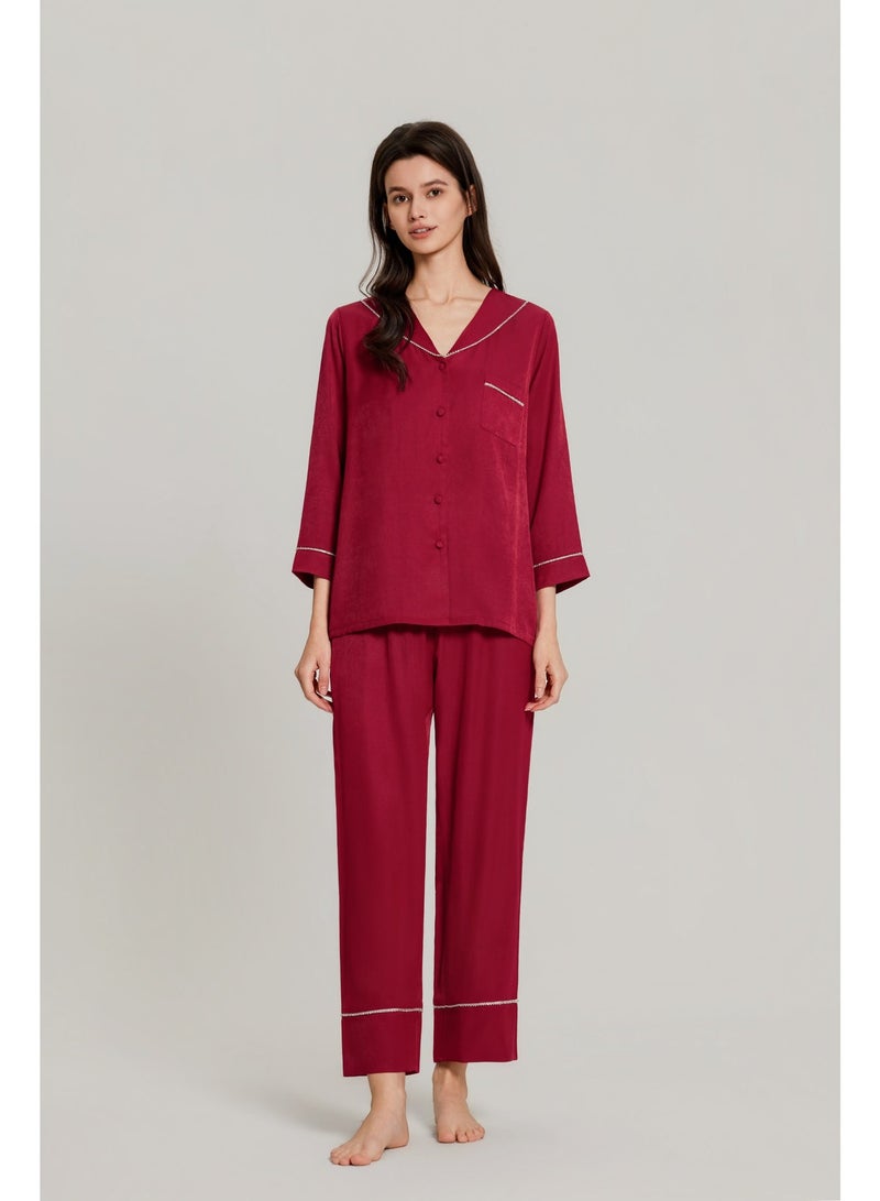 MASHUCK Premium Pajama Set - Luxury Button-Down Sleepwear with Collar Detail - Classic 2-Piece Lounge Suit for Women - Image 2