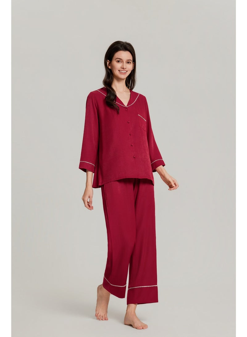 MASHUCK Premium Pajama Set - Luxury Button-Down Sleepwear with Collar Detail - Classic 2-Piece Lounge Suit for Women - Image 3