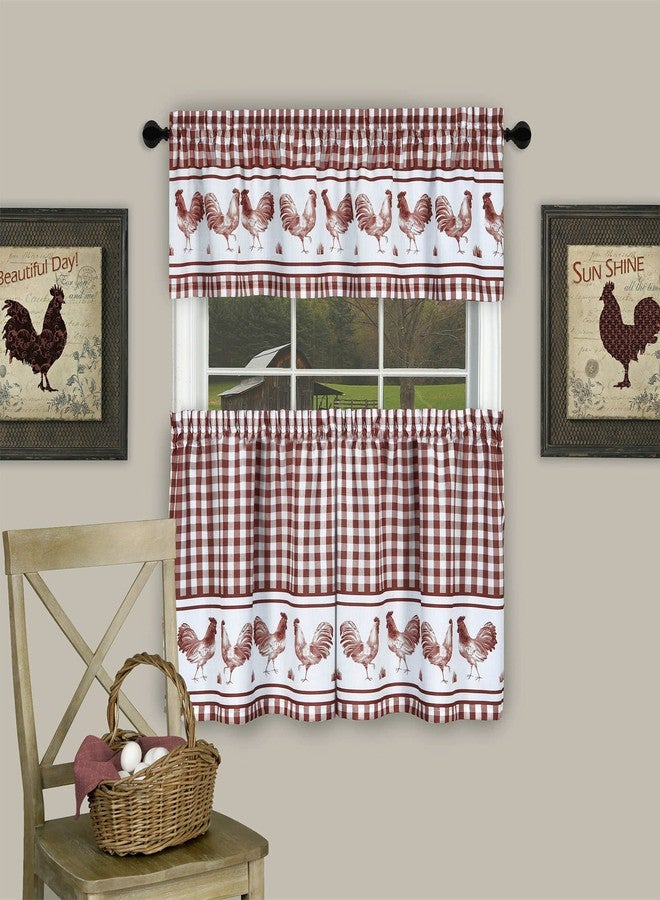 Achim Home Furnishings Barnyard Window Curtain Tier Pair and Valance Set, 58" x 36", Burgundy,BRTV36BG12 - Image 1