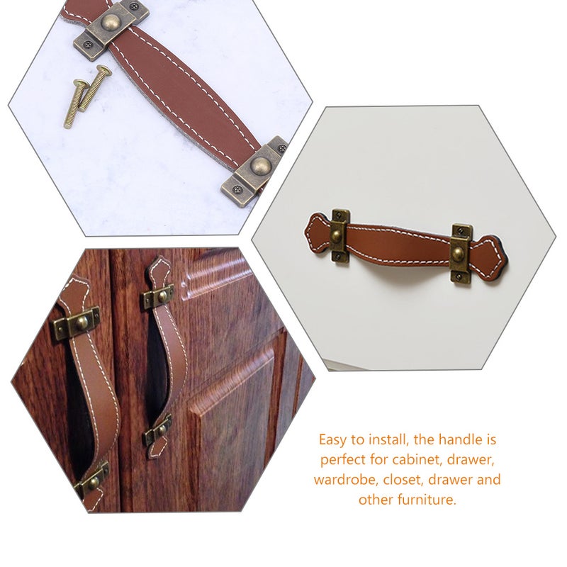 4pcs Leather Drawer Pulls PU Leather Strap Handles Wardrobe Cabinet Handles - Image 5