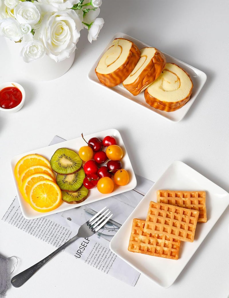 AISBUGUR Rectangular Salad Plates 8 Inch Porcelain Dessert Plates Set Serving Trays for Salad Appetizers Fruit Sushi Appetizer Plates  Dishwasher and Oven Safe Set of 6 White - Image 2
