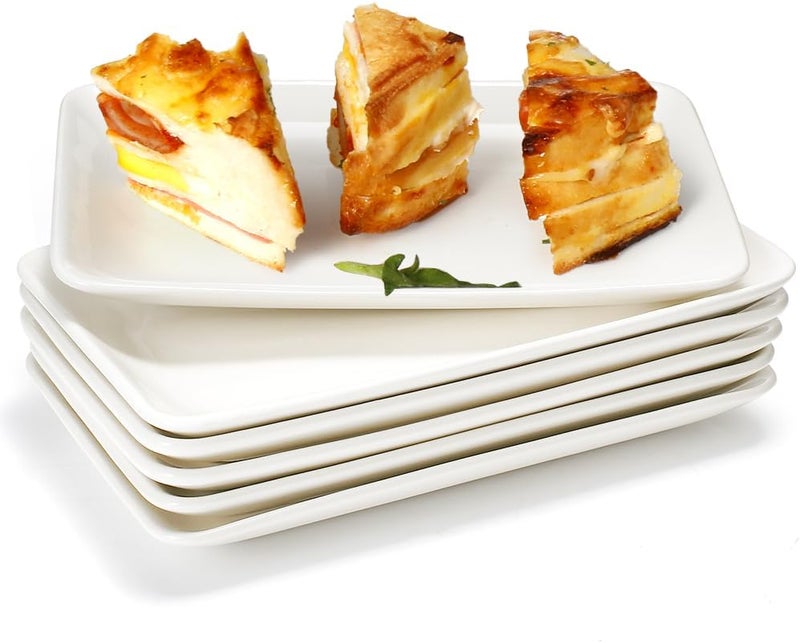 AISBUGUR Rectangular Salad Plates 8 Inch Porcelain Dessert Plates Set Serving Trays for Salad Appetizers Fruit Sushi Appetizer Plates  Dishwasher and Oven Safe Set of 6 White - Image 1