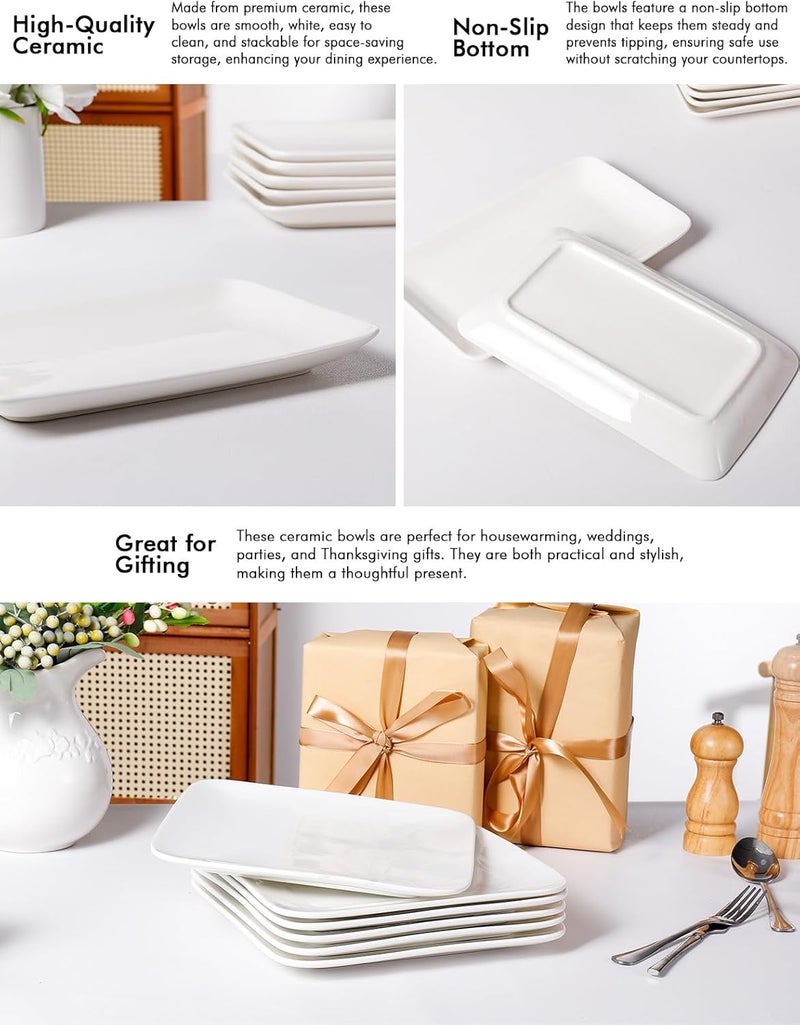 AISBUGUR Rectangular Salad Plates 8 Inch Porcelain Dessert Plates Set Serving Trays for Salad Appetizers Fruit Sushi Appetizer Plates  Dishwasher and Oven Safe Set of 6 White - Image 3