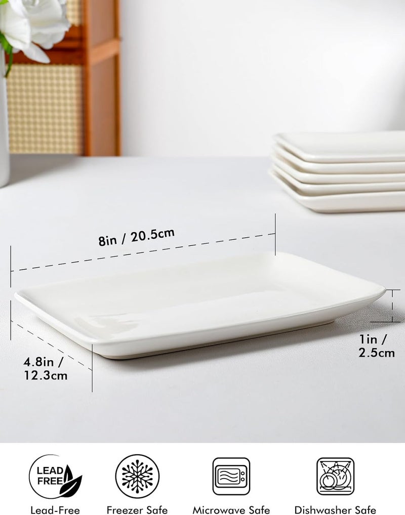 AISBUGUR Rectangular Salad Plates 8 Inch Porcelain Dessert Plates Set Serving Trays for Salad Appetizers Fruit Sushi Appetizer Plates  Dishwasher and Oven Safe Set of 6 White - Image 5