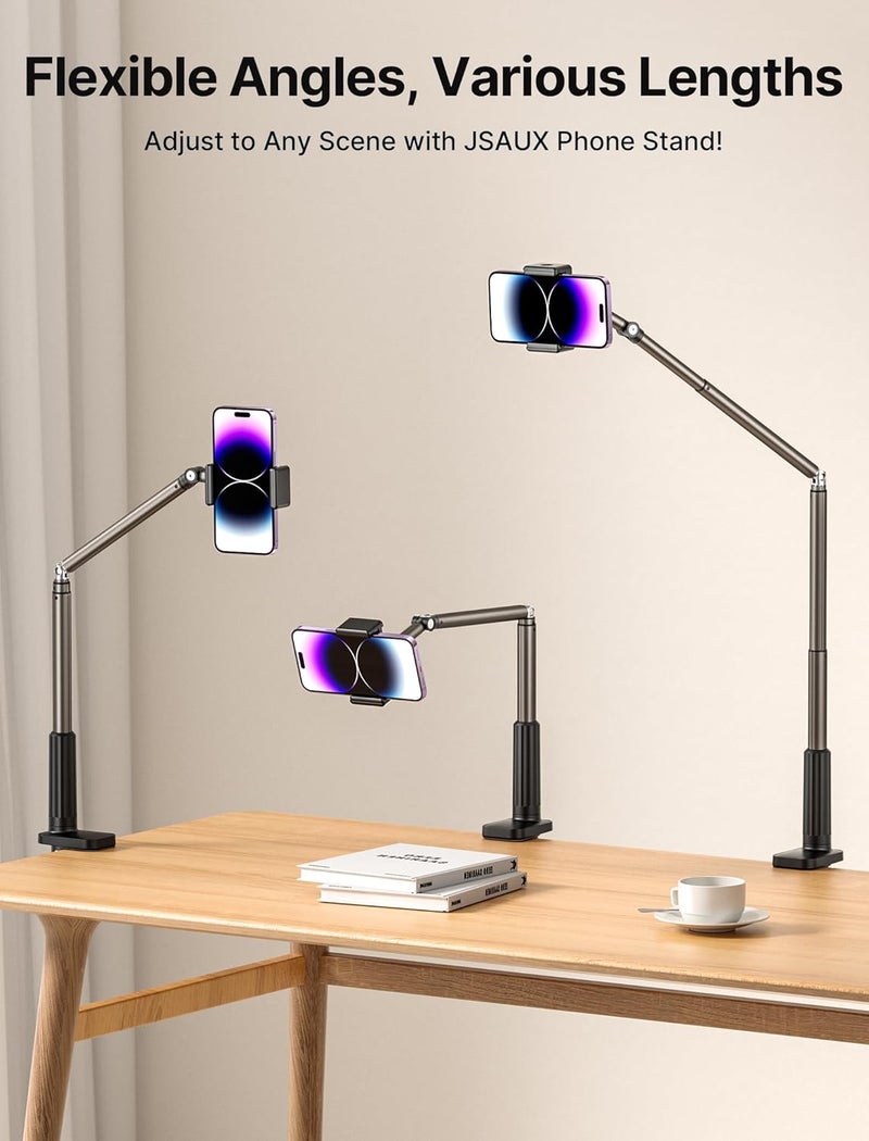 jsaux Phone Holder for Desk and Bed Compatible with iPhone 15 14 13 12 Overhead Phone Mount Gooseneck Phone Stand Flexible 360 Lazy Long Arm Clamp Clip for Table Bedside [1-Pack, Black] - Image 5