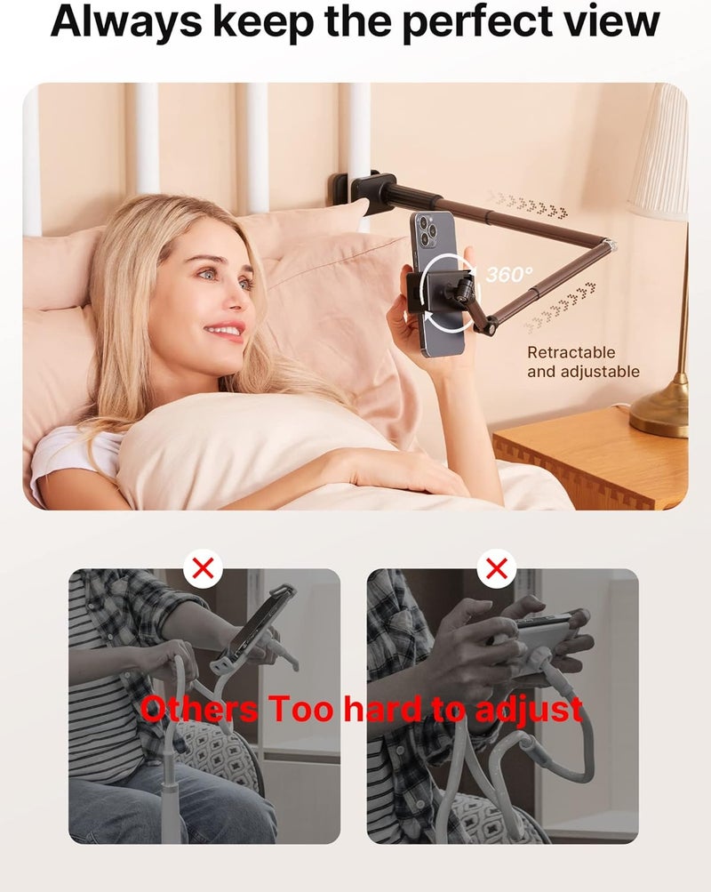 jsaux Phone Holder for Desk and Bed Compatible with iPhone 15 14 13 12 Overhead Phone Mount Gooseneck Phone Stand Flexible 360 Lazy Long Arm Clamp Clip for Table Bedside [1-Pack, Black] - Image 3