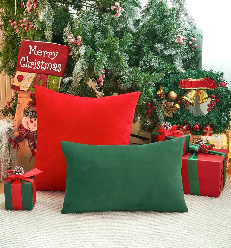 GriNeed Pack of 2 Christmas Green Pillow Covers 18x18 Inch Decorative Throw Pillow Cover, Velvet Emerald Pillowcases for Couch Sofa Bed, Home Boho Decor, Modern Soft Cushion Covers - Image 3