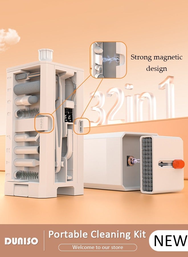 DUNISO 32 in 1 Electronics Cleaning Kit, Multifunctional Cleaning Kit for Keyboard, Portable Cleaning Kit for Computers, Cleaning Soft Brush Tool for Camera and Bluetooth Headset, Strong Magnetic Design Cleaner Kit for All Types of Cell Phones and Computers (Detergent not included) - Image 1