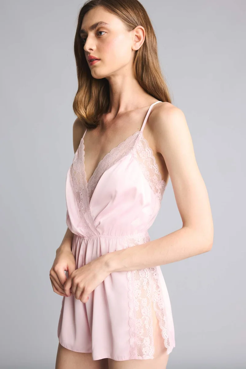 Defacto  Regular Fit V-Neck Satin Strappy Jumpsuit for Women | Best Price UAE