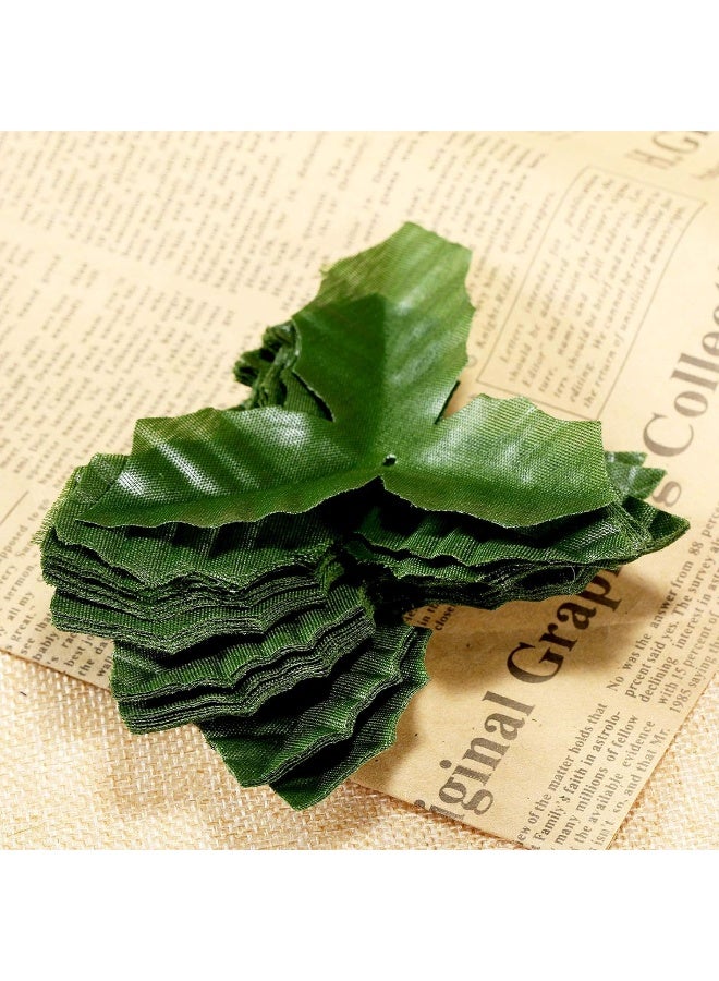 dophee 50Pcs Artifical Leaves Rose Flower Leaf Wedding Bouquet Garden Home Decor Crafts  Green - Image 3