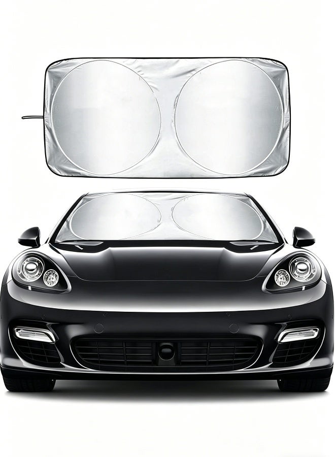 Car Windshield Sunshade, Silver Coated Double Circle Foldable Sunshade, Windshield Cover Universal for Front Gear - Image 2