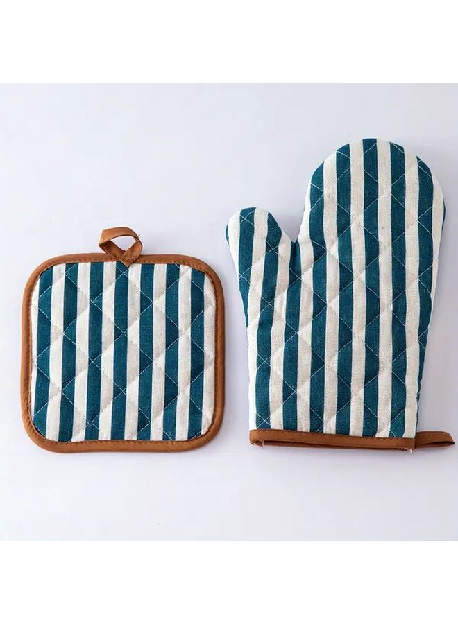 Blue Vertical Stripes Kitchen Glove And Mat Set Padded Palm Durable Polyester Easy Clean - Image 5
