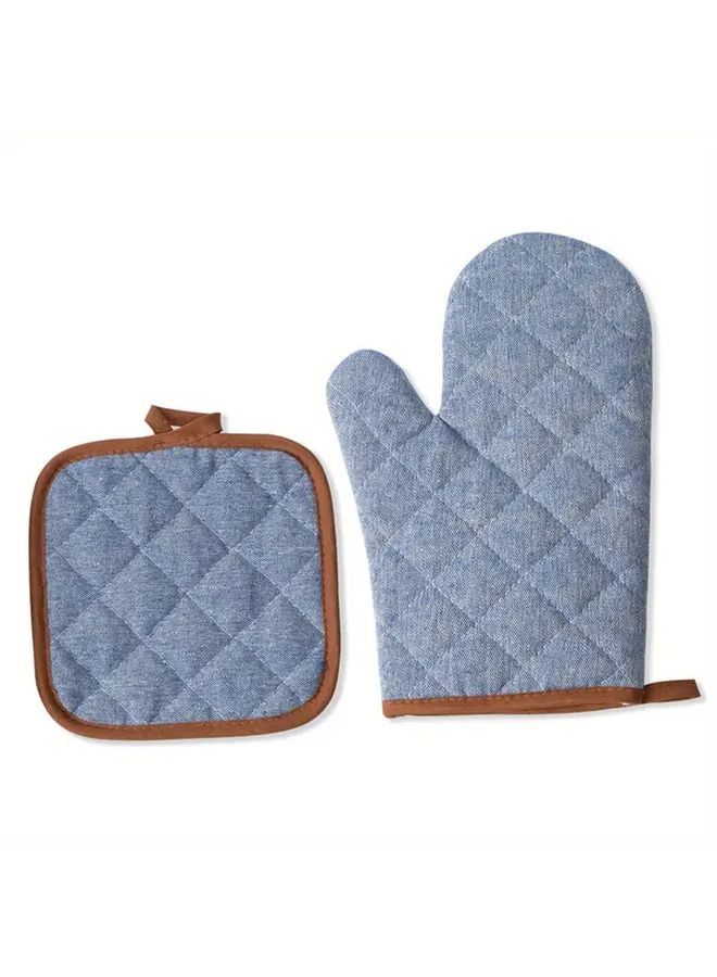 Blue Vertical Stripes Kitchen Glove And Mat Set Padded Palm Durable Polyester Easy Clean - Image 4