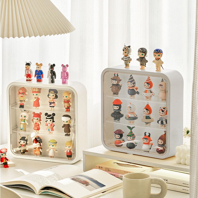 APACALI Clear Display Case for Figures, Collectibles Display Box with Shelves, 12 Inch Wall Mounted or Desktop Plastic Organizer, Miniature Acrylic Display Storage Case for Rock Stone Mini Figure, White - Image 1