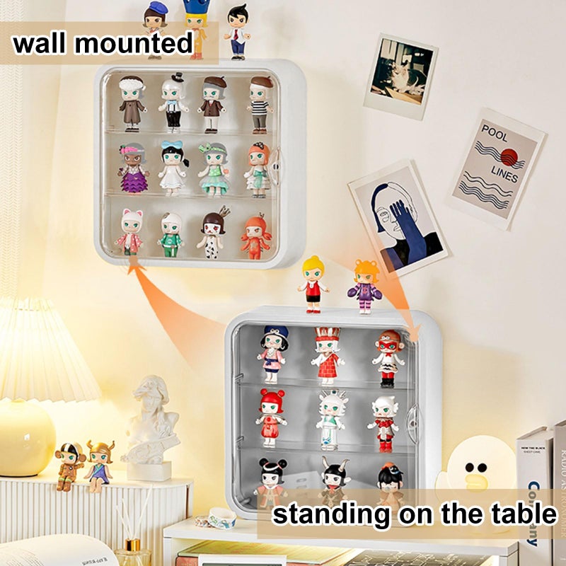 APACALI Clear Display Case for Figures, Collectibles Display Box with Shelves, 12 Inch Wall Mounted or Desktop Plastic Organizer, Miniature Acrylic Display Storage Case for Rock Stone Mini Figure, White - Image 4