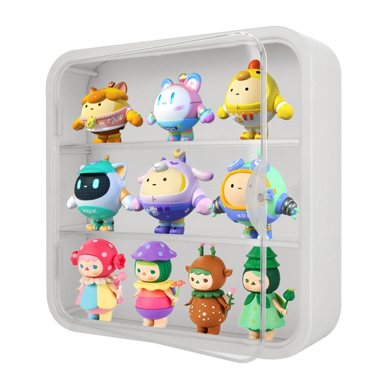 APACALI Clear Display Case for Figures, Collectibles Display Box with Shelves, 12 Inch Wall Mounted or Desktop Plastic Organizer, Miniature Acrylic Display Storage Case for Rock Stone Mini Figure, White - Image 5