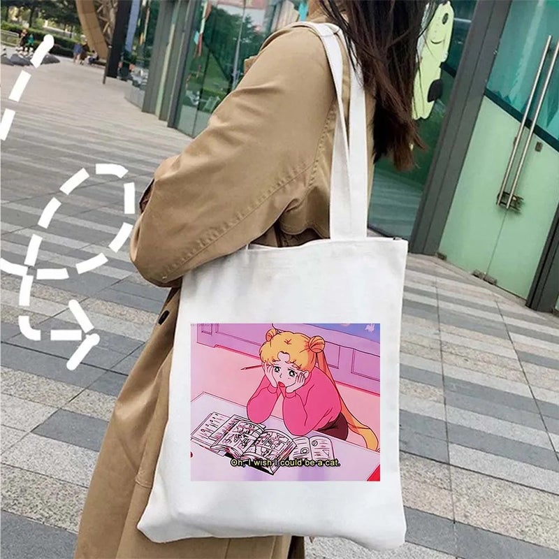 Sailor Moon Moon Cat Cartoon Canvas Tote Bag Women'S Daily Commute Shoulder Bag Shopping Bag - Image 1