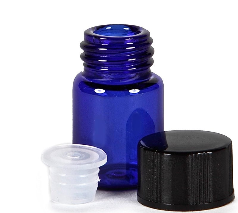 Vivaplex 24 زجاجات كوبالت زرقاء سعة 2 مل 58 درام مع مخفضات فتحة وأغطية سوداء - Image 5