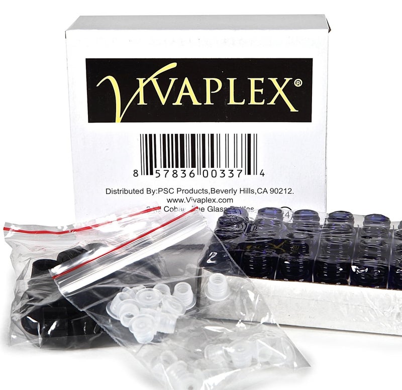 Vivaplex 24 زجاجات كوبالت زرقاء سعة 2 مل 58 درام مع مخفضات فتحة وأغطية سوداء - Image 4