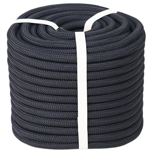 CRAYZA Double Braided Polyester Rope (1/2 in x 50 ft) Strong Arborist Rigging Rope 48 Strands for Tree Work Climbing Camping Sailing, Black - Image 1