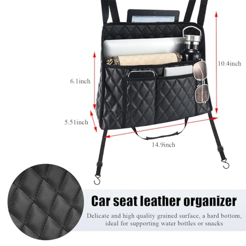 SHMZK Car Handbag Holder Between Seats Leather Large Capacity Front Seat Handbag Storage Organizer Automotive Interior Storage Pocket for Cell Phone Document Car Accessories - Image 3