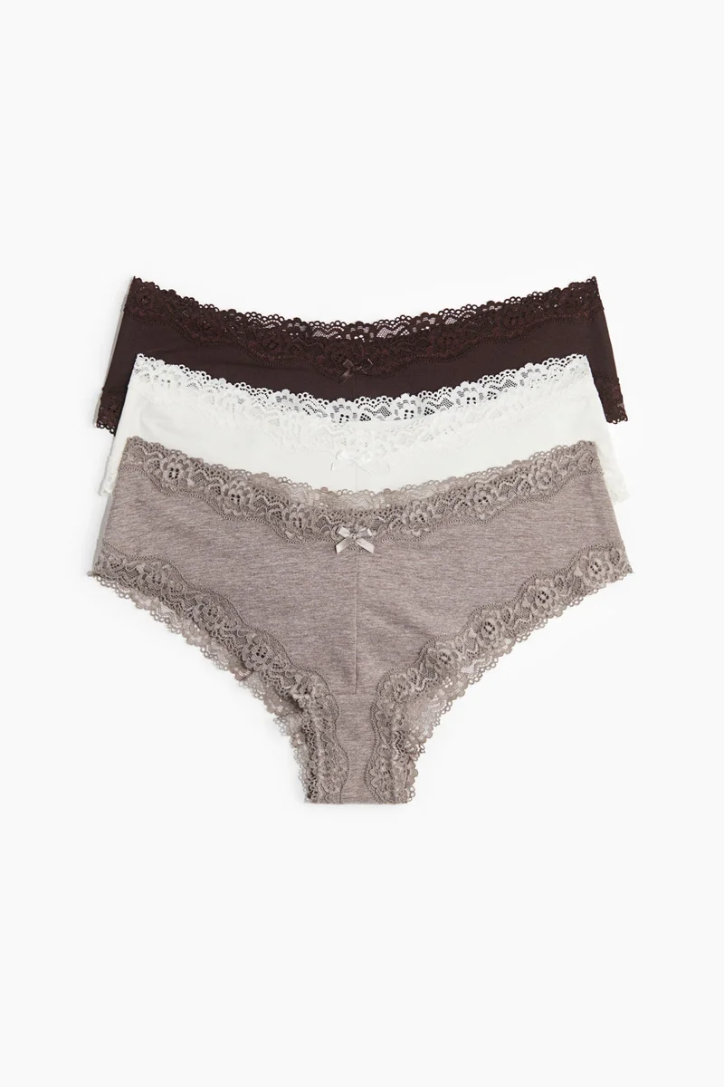 H&M 3-pack cotton and lace hipster briefs
