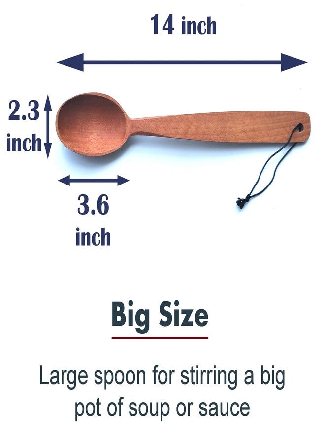 ECOSALL 14" Large Wooden Spoon with a Deep Scoop. Heavy Duty Big Non-Stick Cooking Spoon with a Strong Long Handle for Stirring, Mixing, Canning in Big Pots. - Image 4