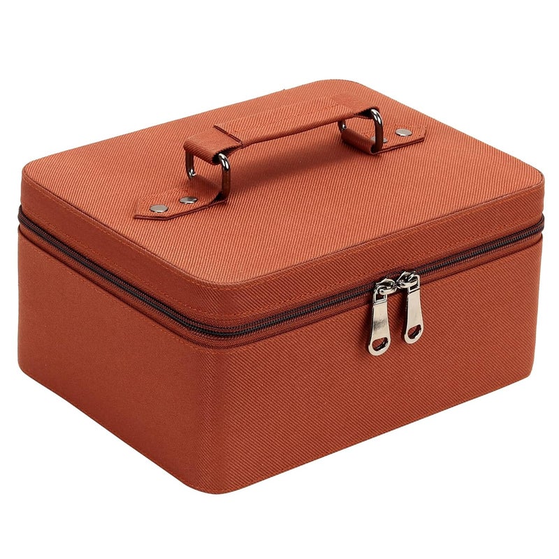 FADAK Polyester Makeup Cosmetic Box for Wedding Makeup Box Jewelry Bridal Trousseau Box Vanity Beauty Case Large Vanity Box Vanity Bag with Dividers for Brushes Travel Cosmetic Organizer Bag Brown - Image 1